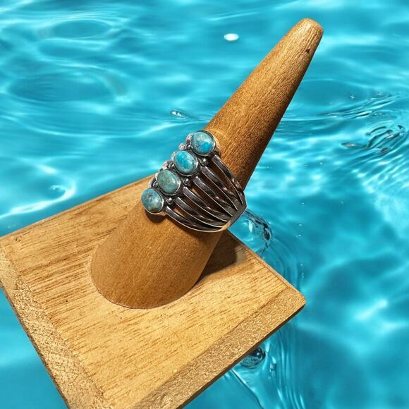 Sterling Silver Genuine Turquoise Ring, Boho Ring, Statement Ring, Silver Rings - Picture 5 of 6